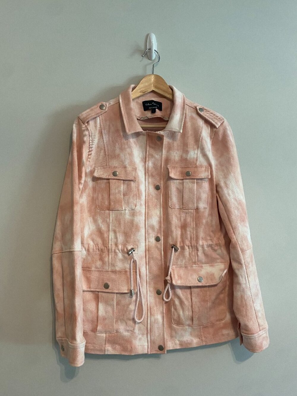 Eden Society Tie-Dye Utility Jacket, Size L, Light Pink/White